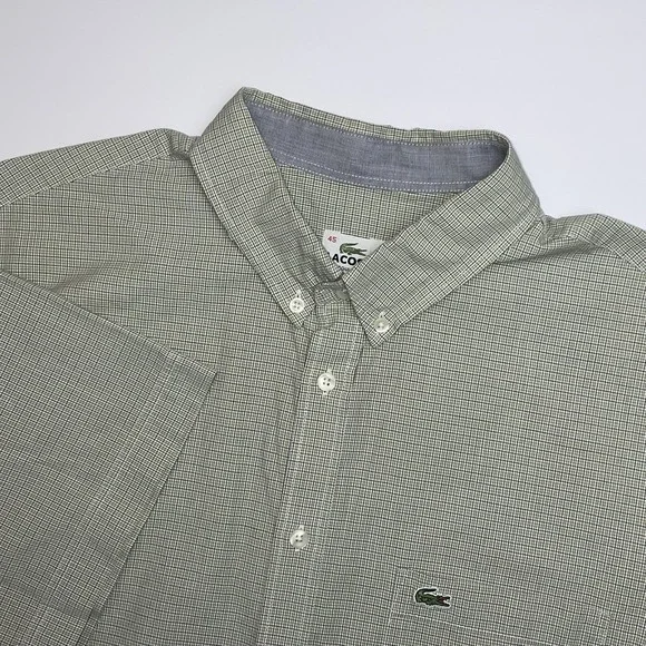 Lacoste Shirt Men's 45 XL XXL Regular Fit Short Sleeve Green Plaid Cotton Croc - Picture 1 of 7